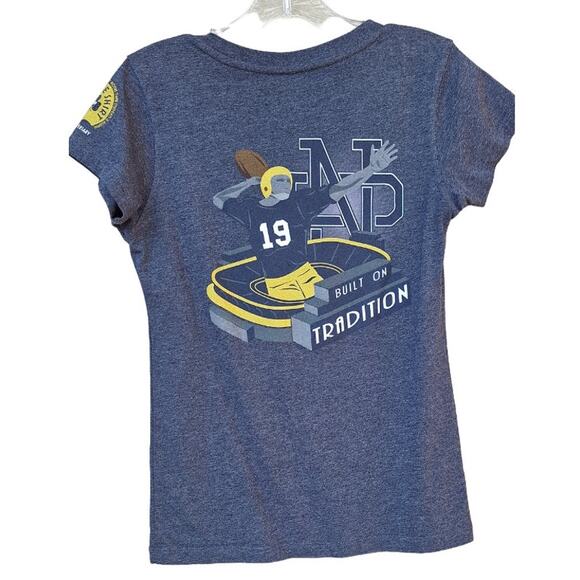 Notre Dame Football Womens T shirt Tee V neck 30 Years Size S Blue Gold Shamrock - Picture 2 of 9